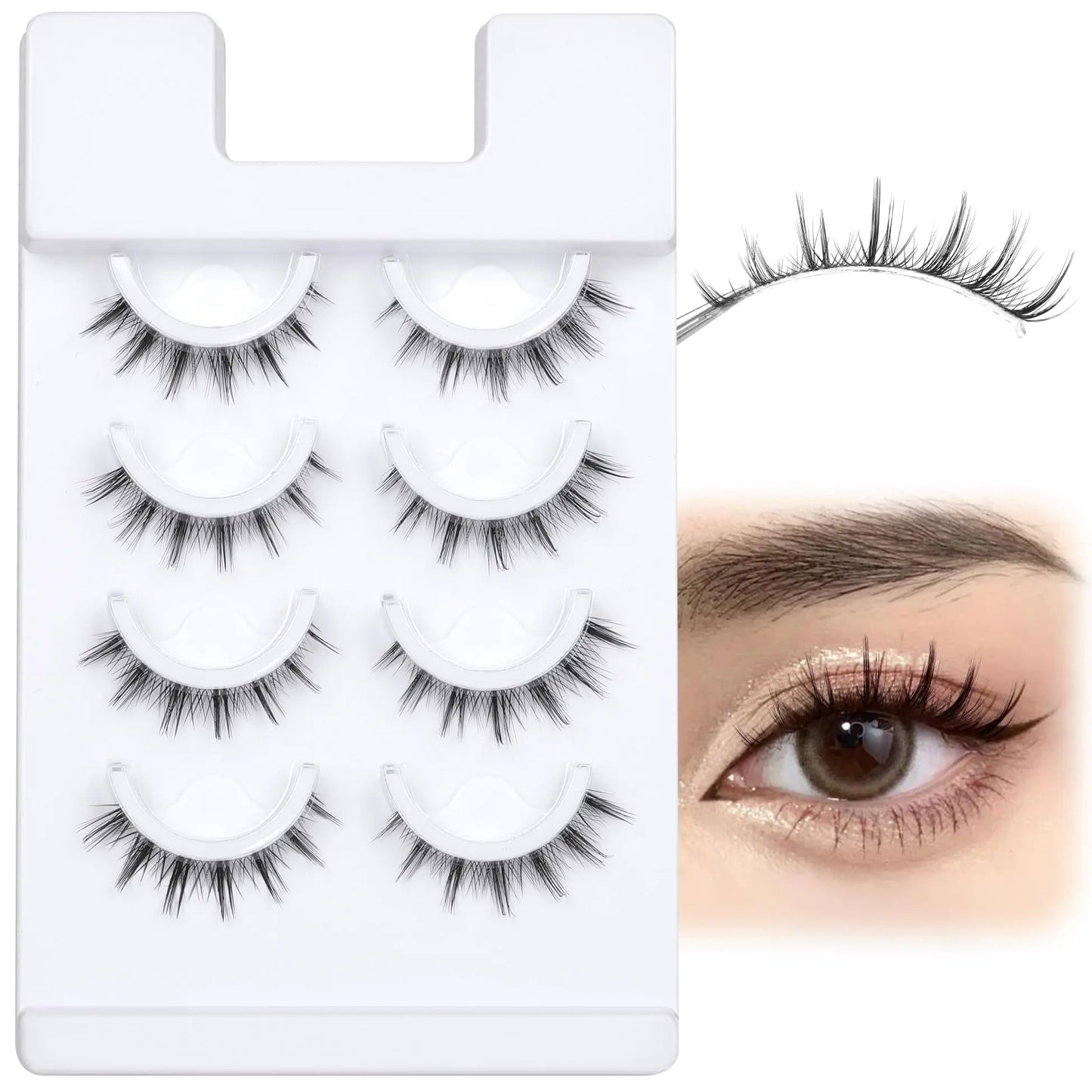 ALICROWN Self Adhesive Eyelashes Natural Wispy Fake Lashes Manga False Eyelashes Anime Fluffy Eyelashes Self Adhesive Lashes No Glue Needed False Lashes 4 Pairs E- Self Adhesive Manga