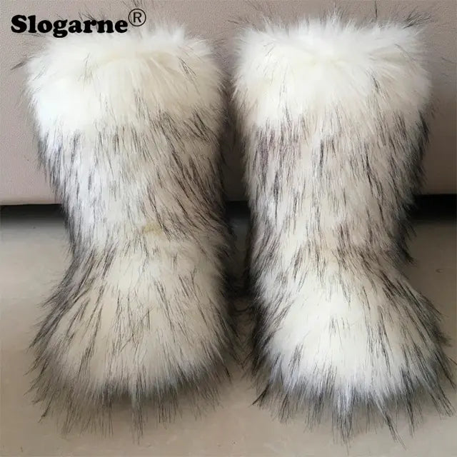 Winter Fluffy Faux Fox Fur Boots