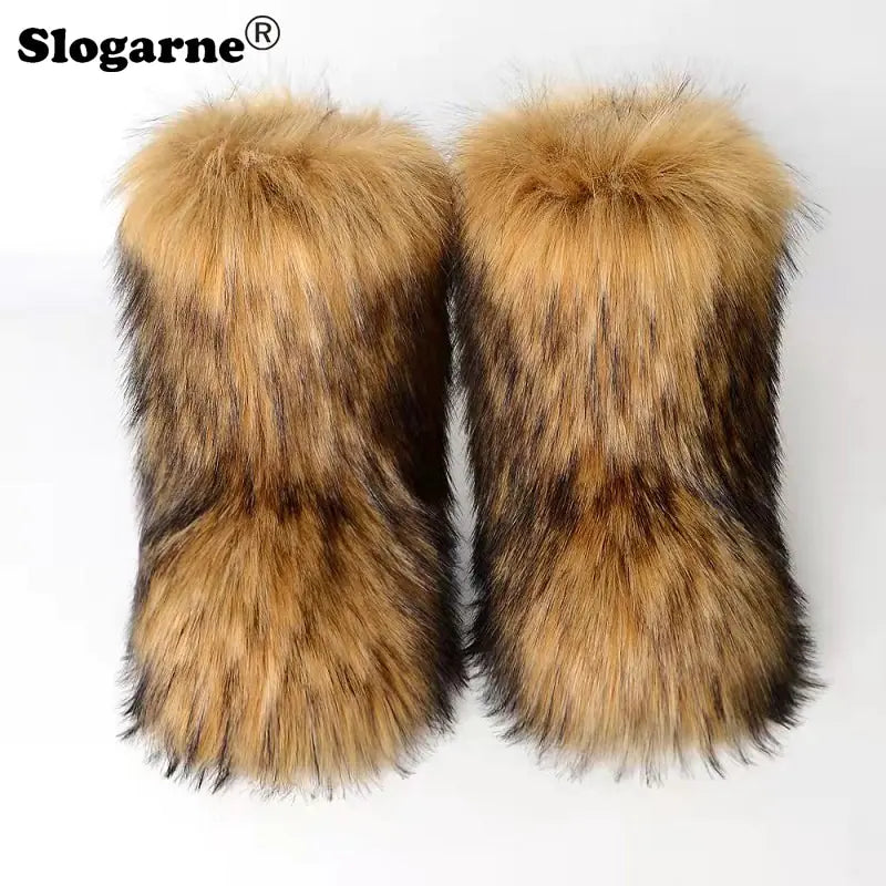 Winter Fluffy Faux Fox Fur Boots