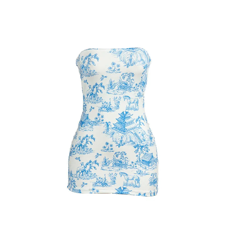 Sleeveless Fashion Printed Sexy Bandeau Slim-fit Dress