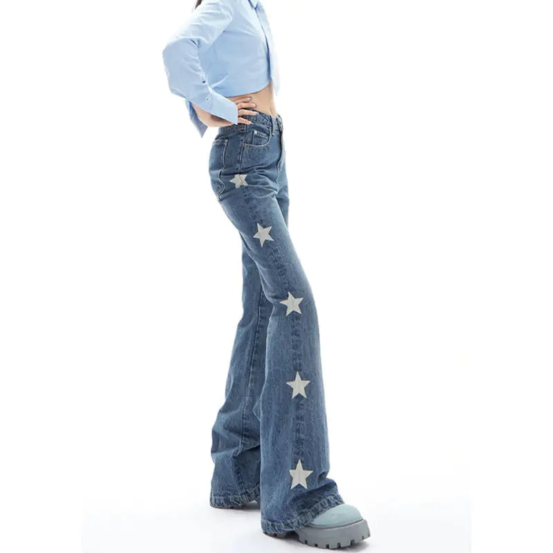 Y2K Vintage Korean Blue Streetwear Retro Star Aesthetic Straight Jeans