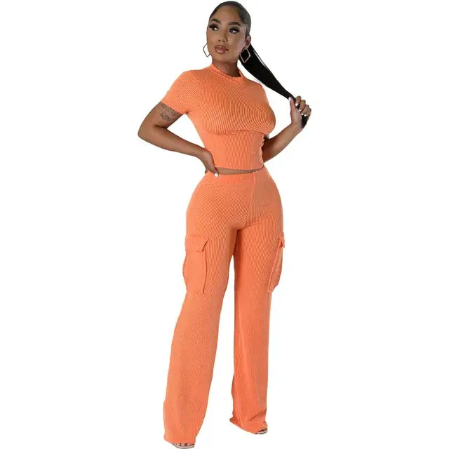 High Waist Straight Pants Two Piece