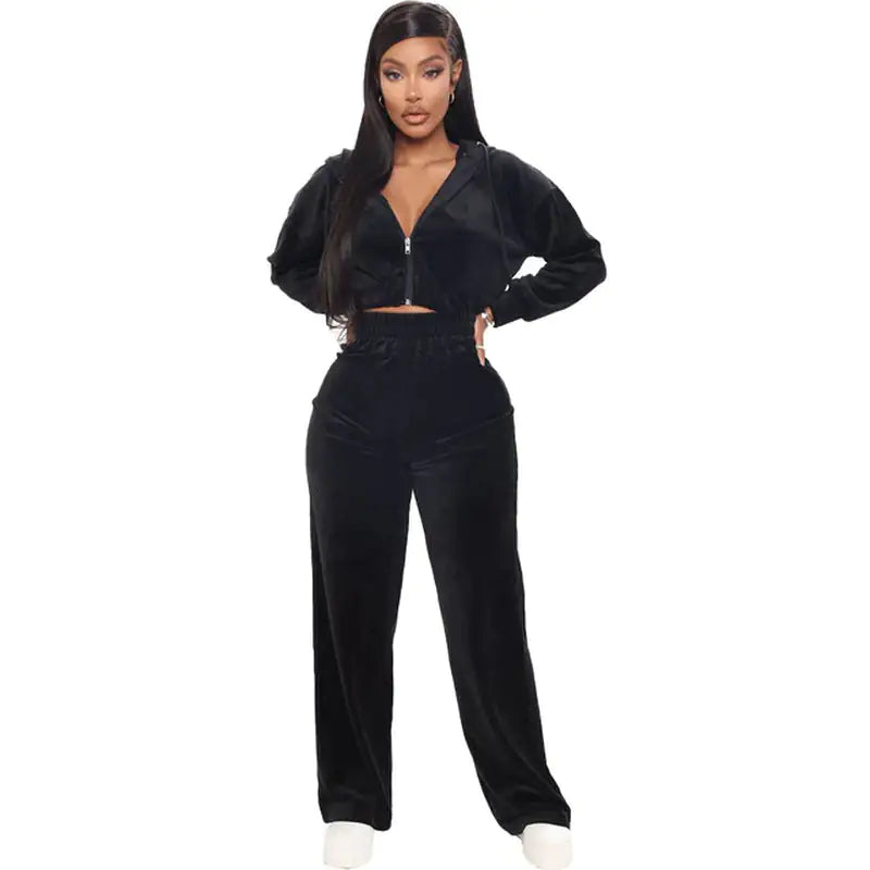 Solid Velvet Two Piece Sets Women