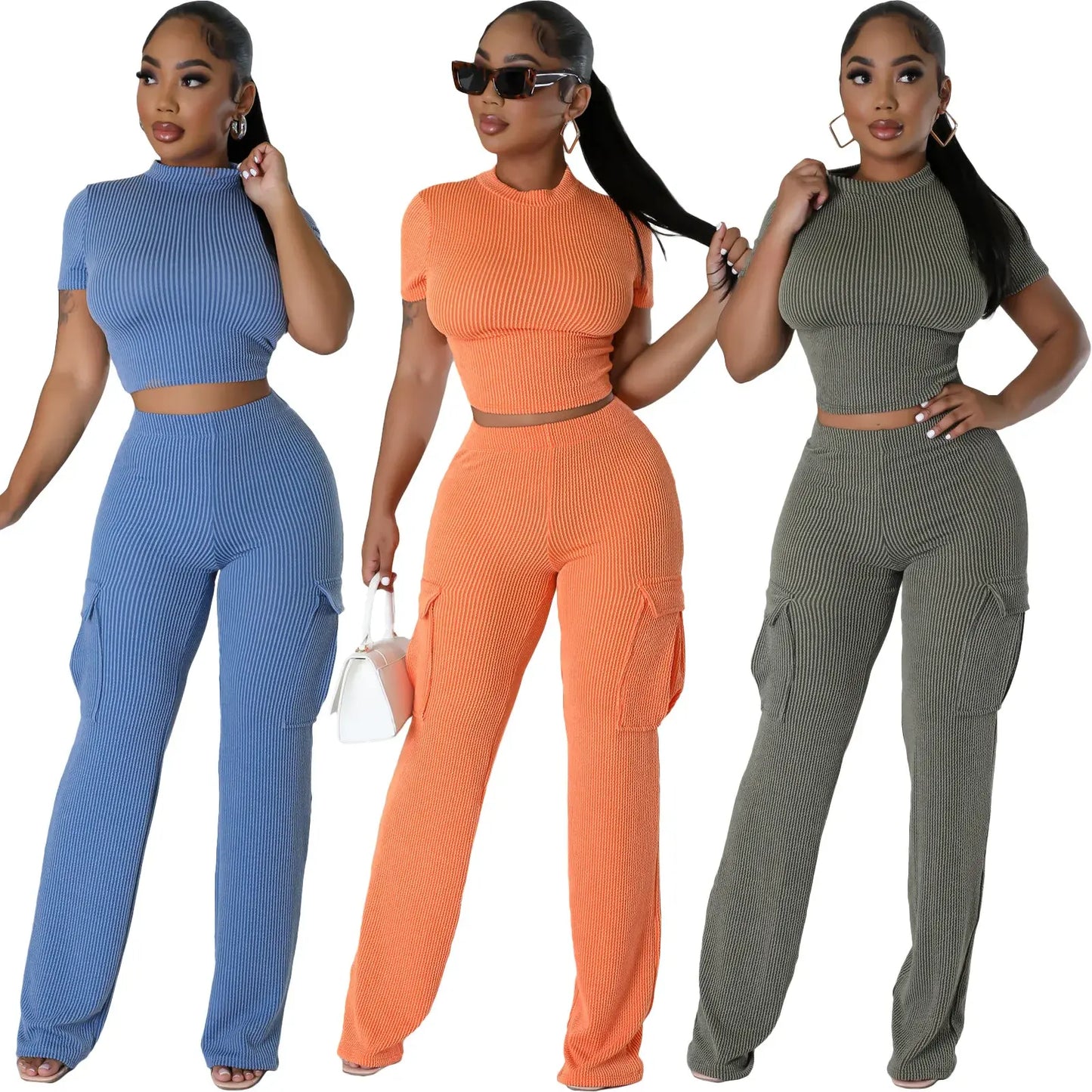 High Waist Straight Pants Two Piece