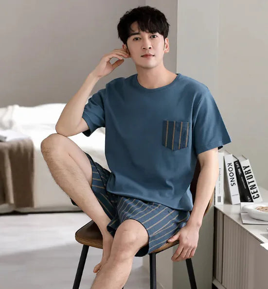 Pajamas Men's Summer Cotton Short Sleeve Shorts Suit