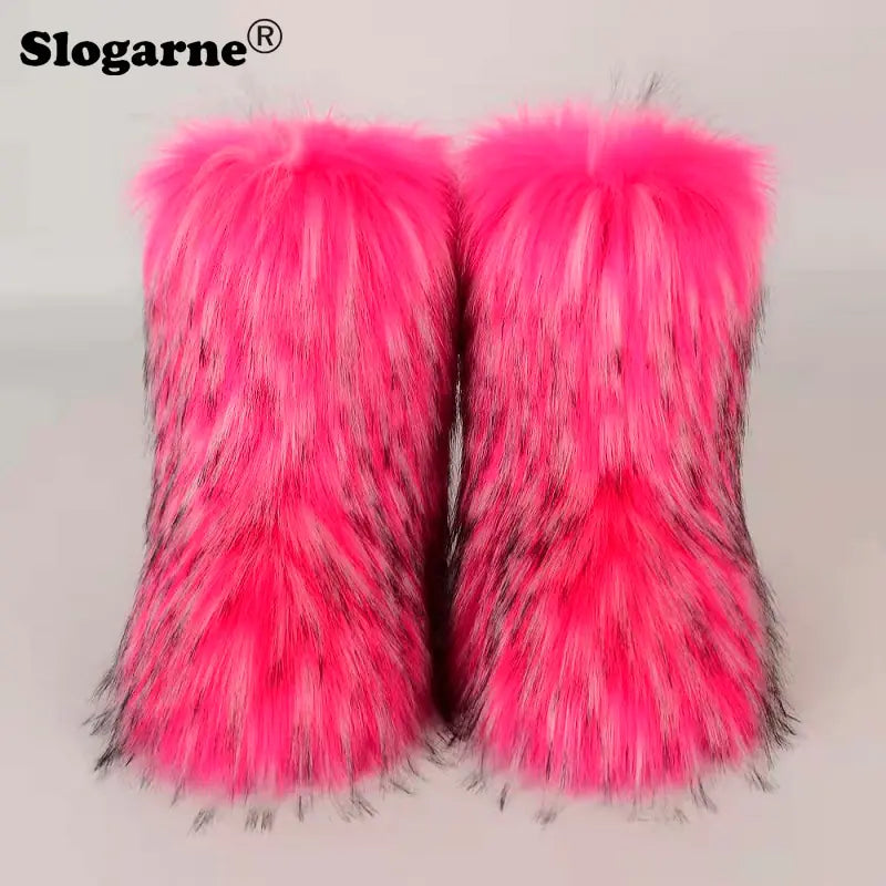 Winter Fluffy Faux Fox Fur Boots