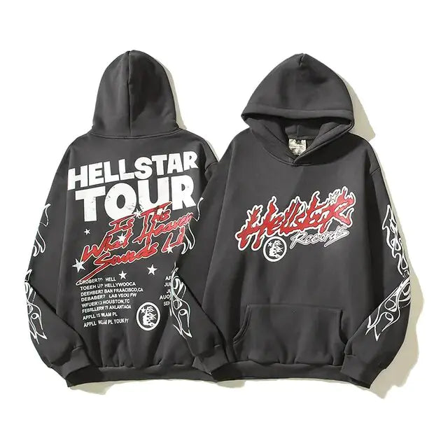 Y2K Streetwear Letter Stars Graffiti Fleece Hoodie