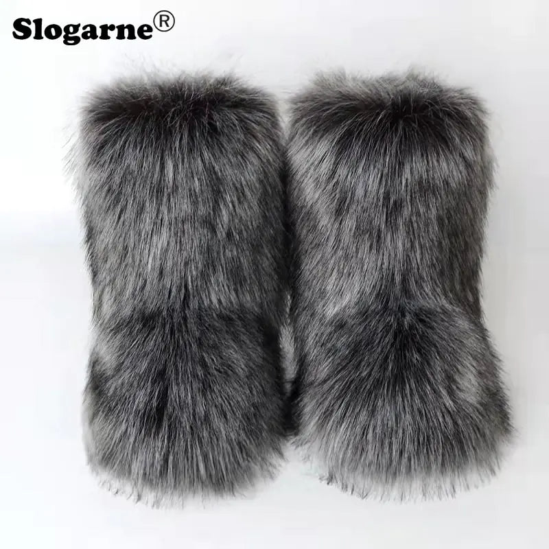 Winter Fluffy Faux Fox Fur Boots