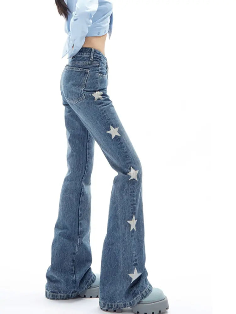 Y2K Vintage Korean Blue Streetwear Retro Star Aesthetic Straight Jeans