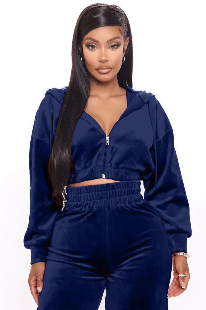 Solid Velvet Two Piece Sets Women